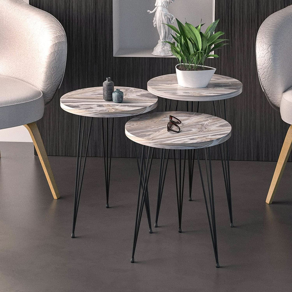 Grey Marble Nesting Tables Set Of 3 Modern Round End Tables