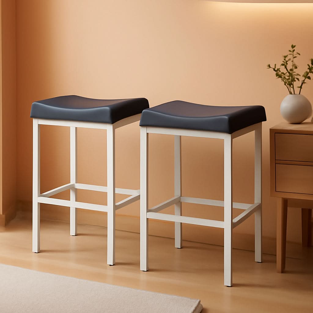 Saddle Bar Stools Set of 2, 24.8 Inches, White and Gray