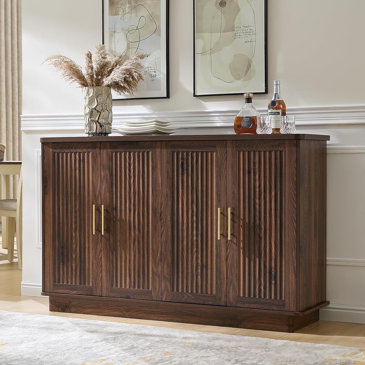 Walnut Sideboard Buffet Cabinet Adjustable Shelves-0
