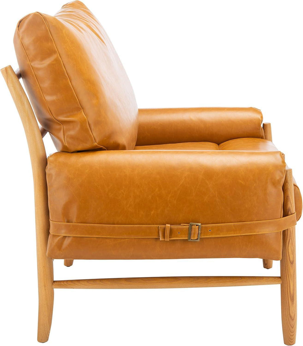 Mid-Century Arm Chair Caramel PU Leather Upholstery