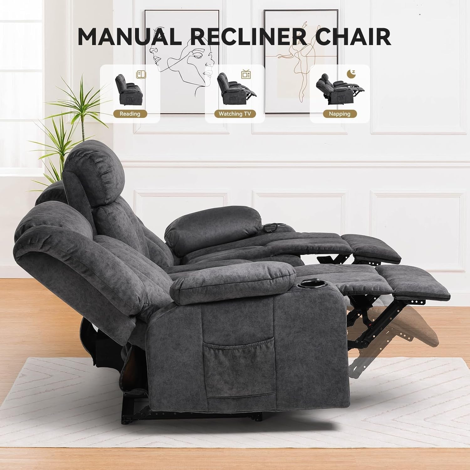 Premium Fabric Recliner Chair Featuring Cup Holders