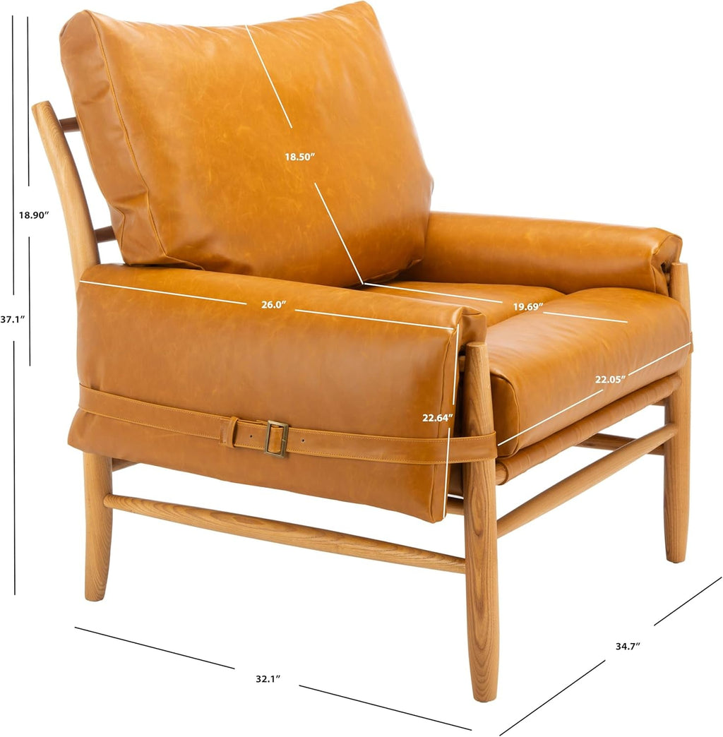 Mid-Century Arm Chair Caramel PU Leather Upholstery