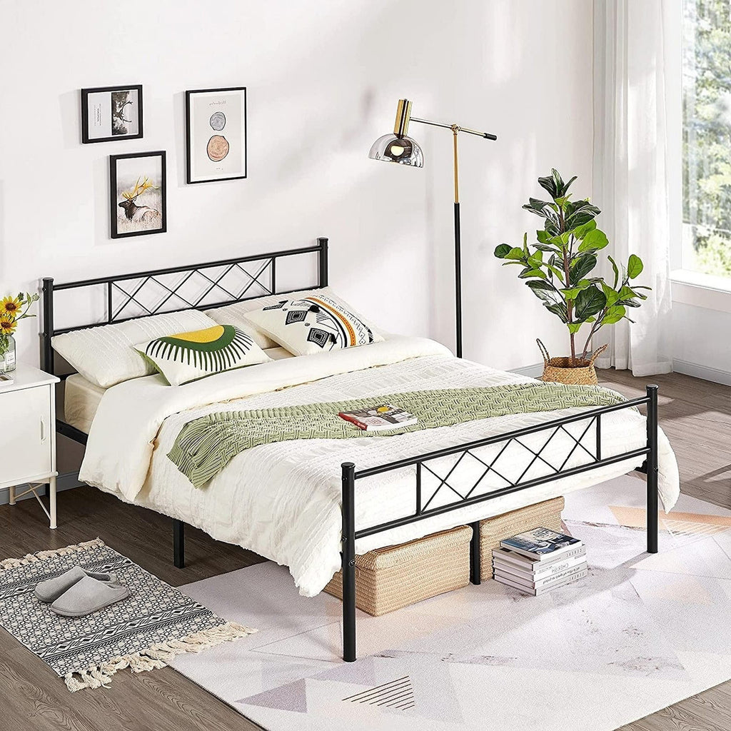 Full Size Traditional Powder Coated Slatted Metal Platform Bed-0