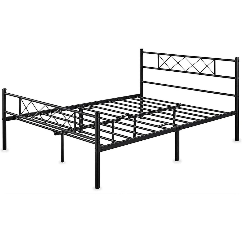 Full Size Traditional Powder Coated Slatted Metal Platform Bed-1