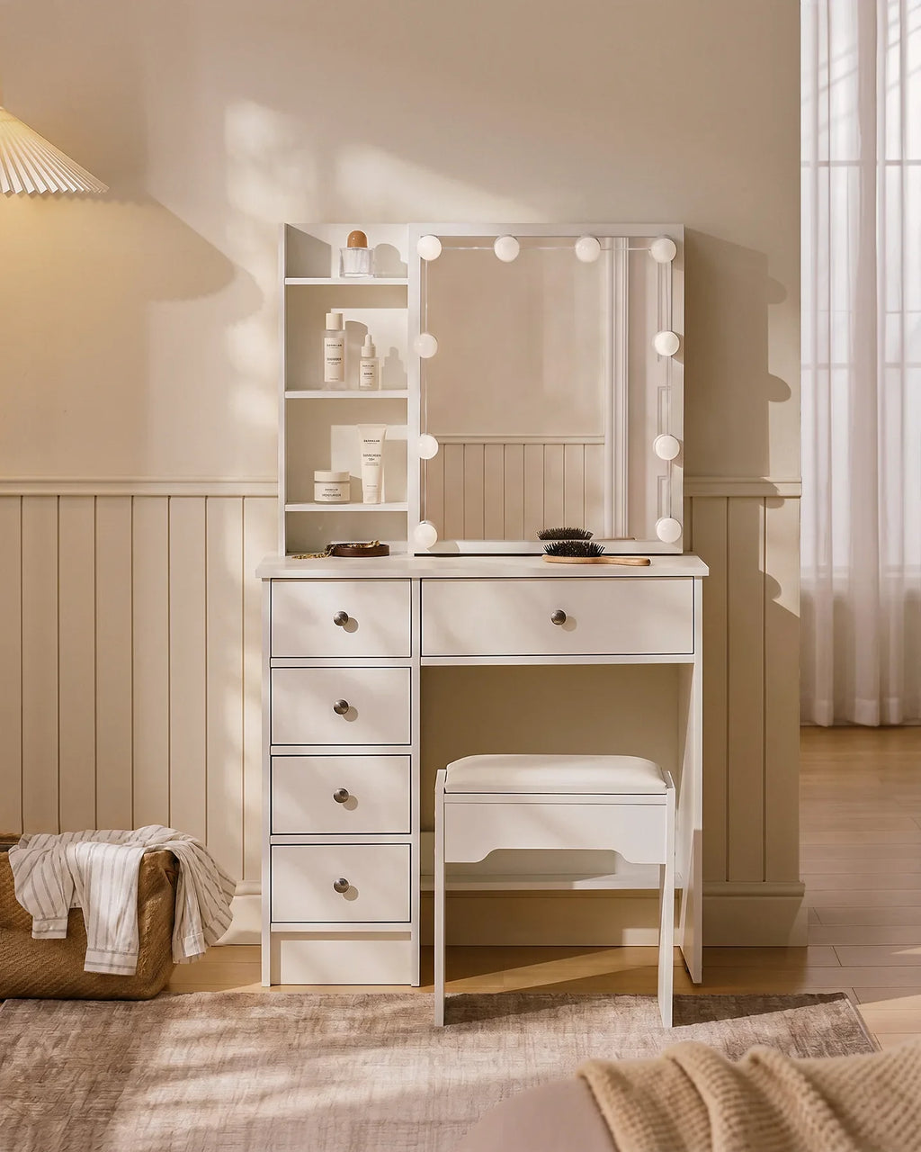 Amya Dressing Table Set [with Sliding Mirror]