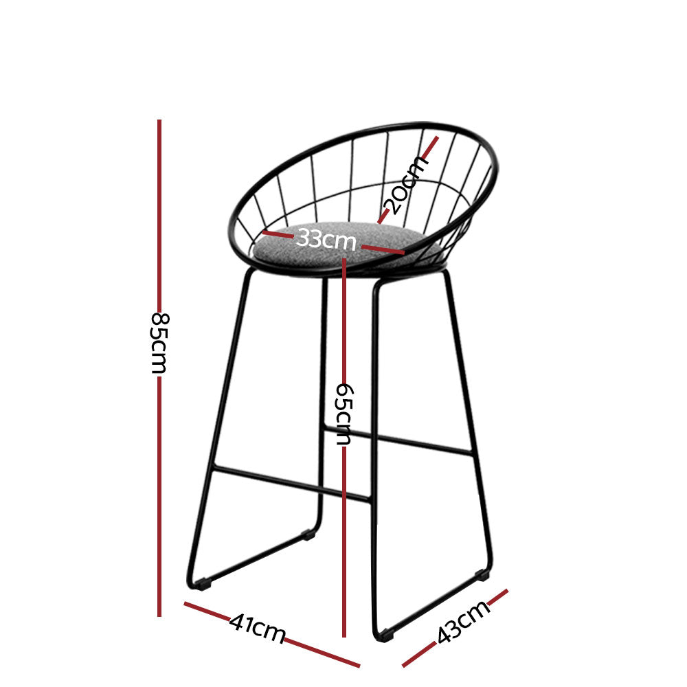 NNEDSZ  Set of 4 Bar Stools Steel Fabric - Grey and Black