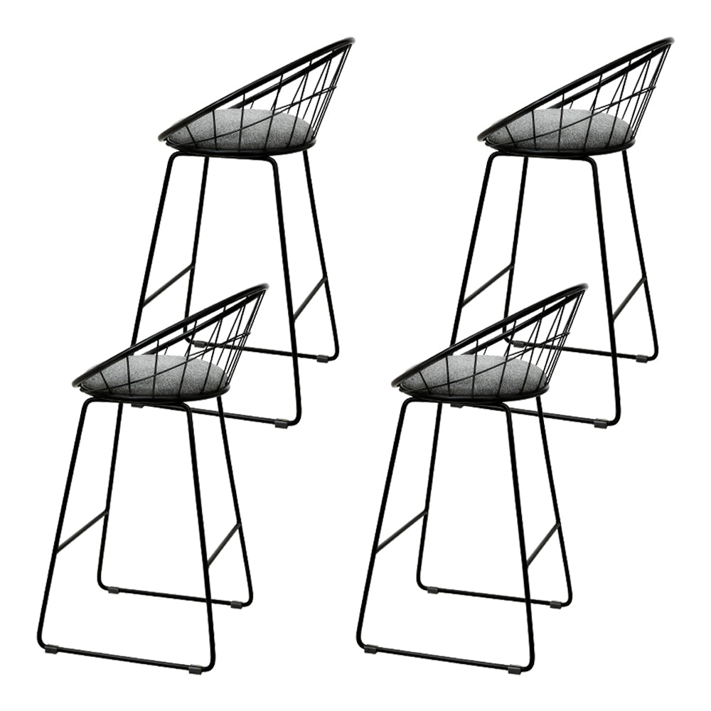 NNEDSZ  Set of 4 Bar Stools Steel Fabric - Grey and Black