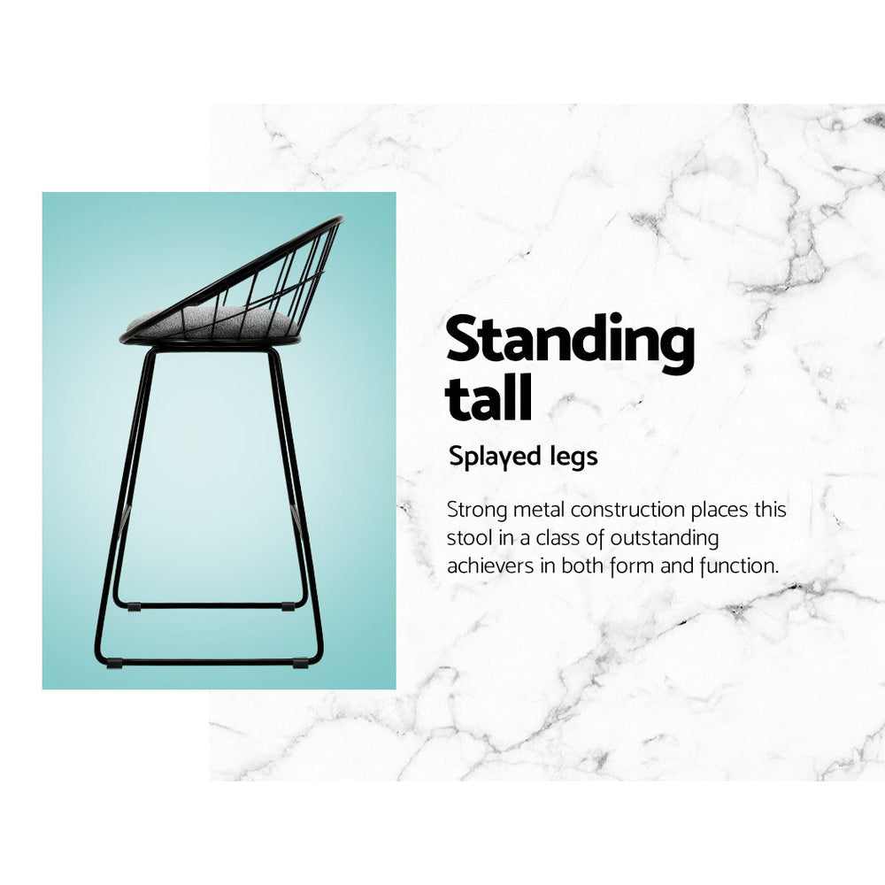 NNEDSZ  Set of 4 Bar Stools Steel Fabric - Grey and Black