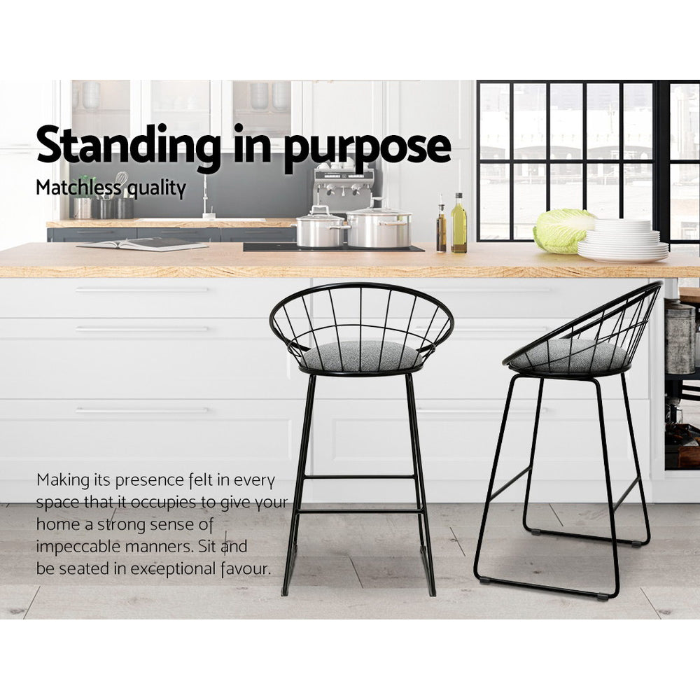 NNEDSZ  Set of 4 Bar Stools Steel Fabric - Grey and Black