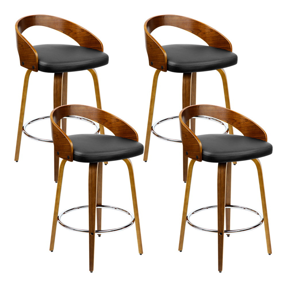 NNEDSZ Set of 4 Walnut Wood Bar Stools - Black and Brown