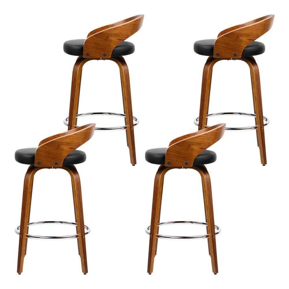 NNEDSZ Set of 4 Walnut Wood Bar Stools - Black and Brown