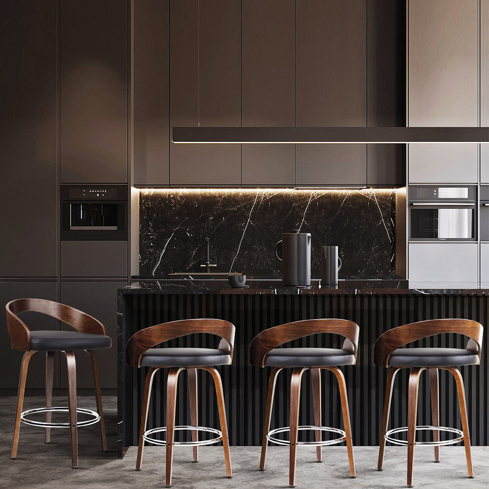 NNEDSZ Set of 4 Walnut Wood Bar Stools - Black and Brown