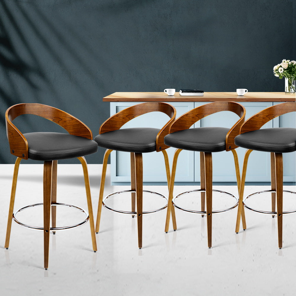 NNEDSZ Set of 4 Walnut Wood Bar Stools - Black and Brown