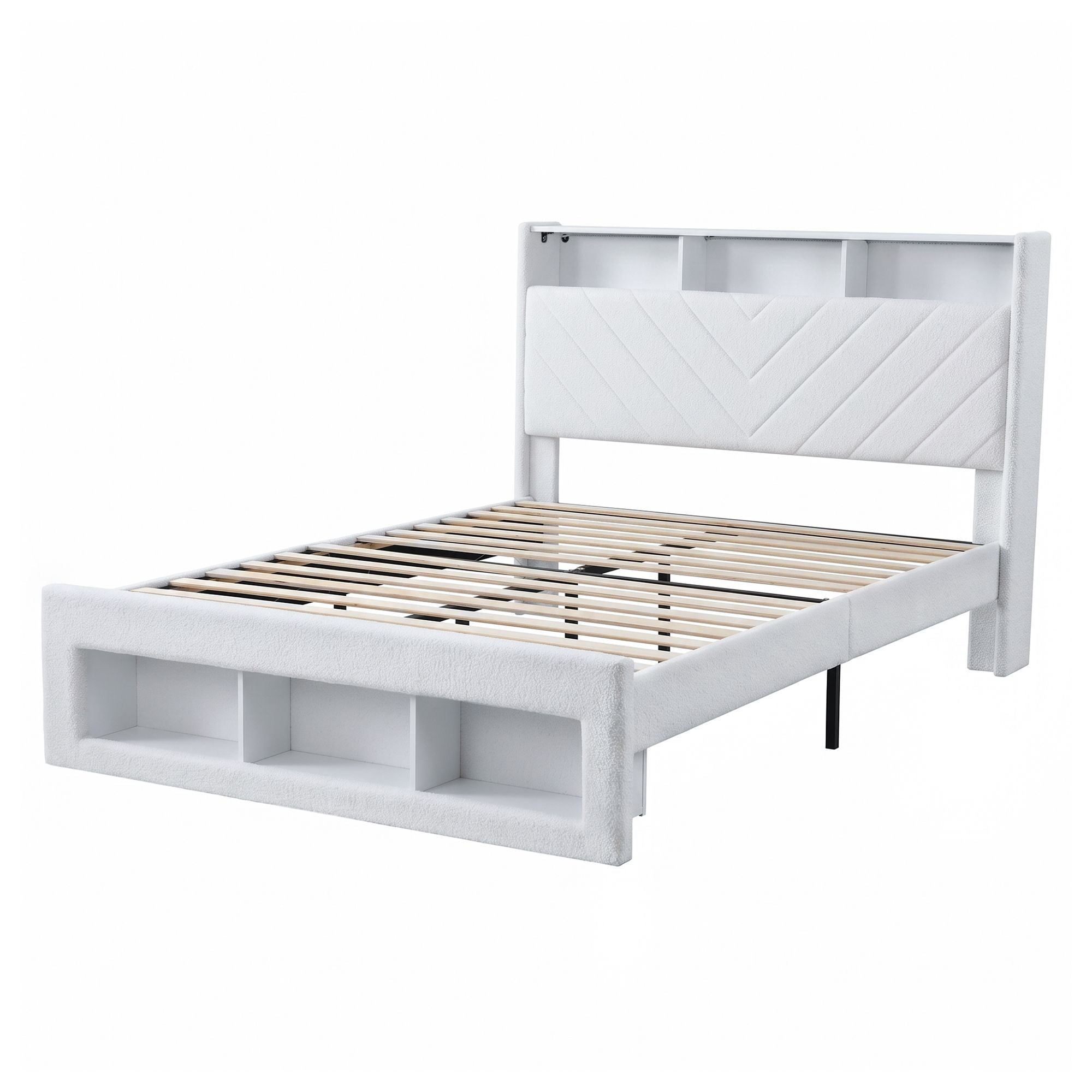 Artiss Queen Bed Frame with Storage Charging Station & LED White-1