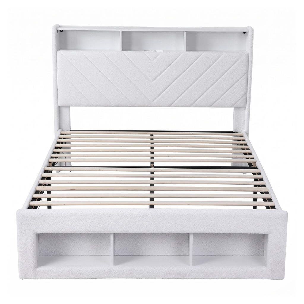 Artiss Queen Bed Frame with Storage Charging Station & LED White-3