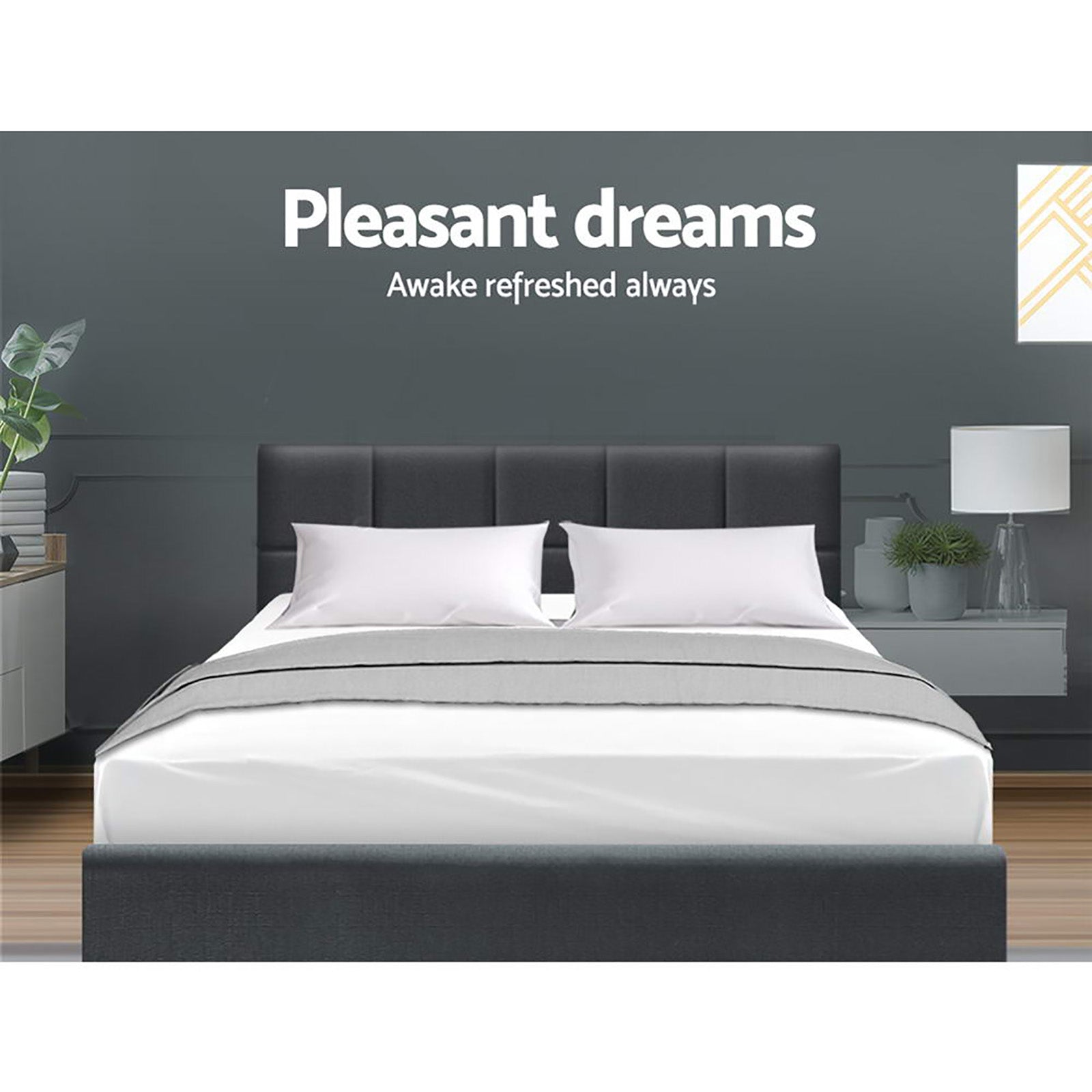 NNEDSZ Artiss Bed Frame Queen Size Charcoal TINO-4