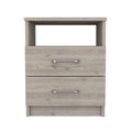 Modern 2-Drawer Nightstand with Open Shelf in Beige Wood Finish-0