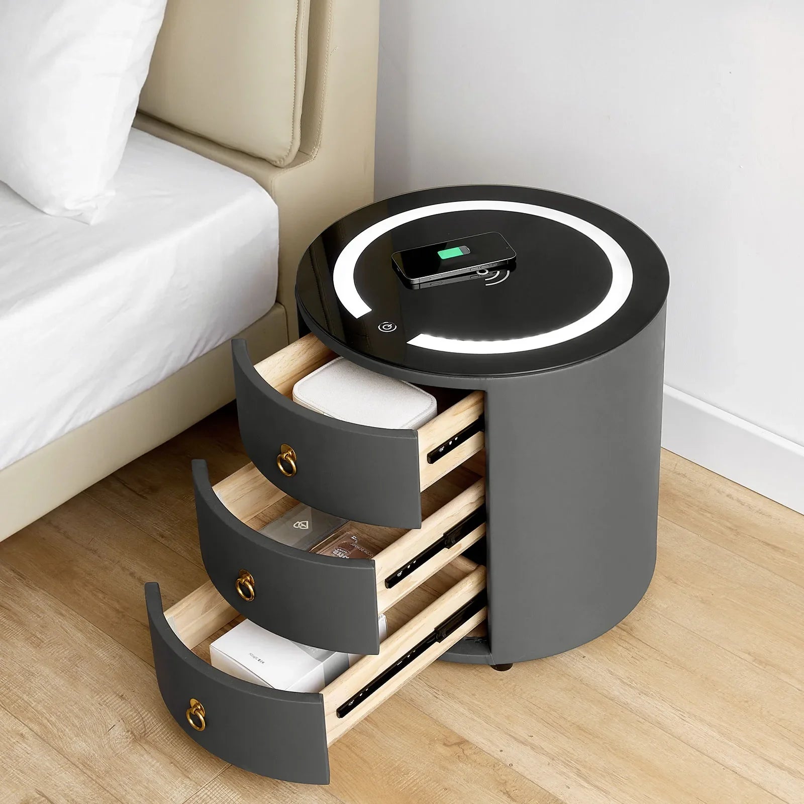 Brookline Grey Smart Bedside Table