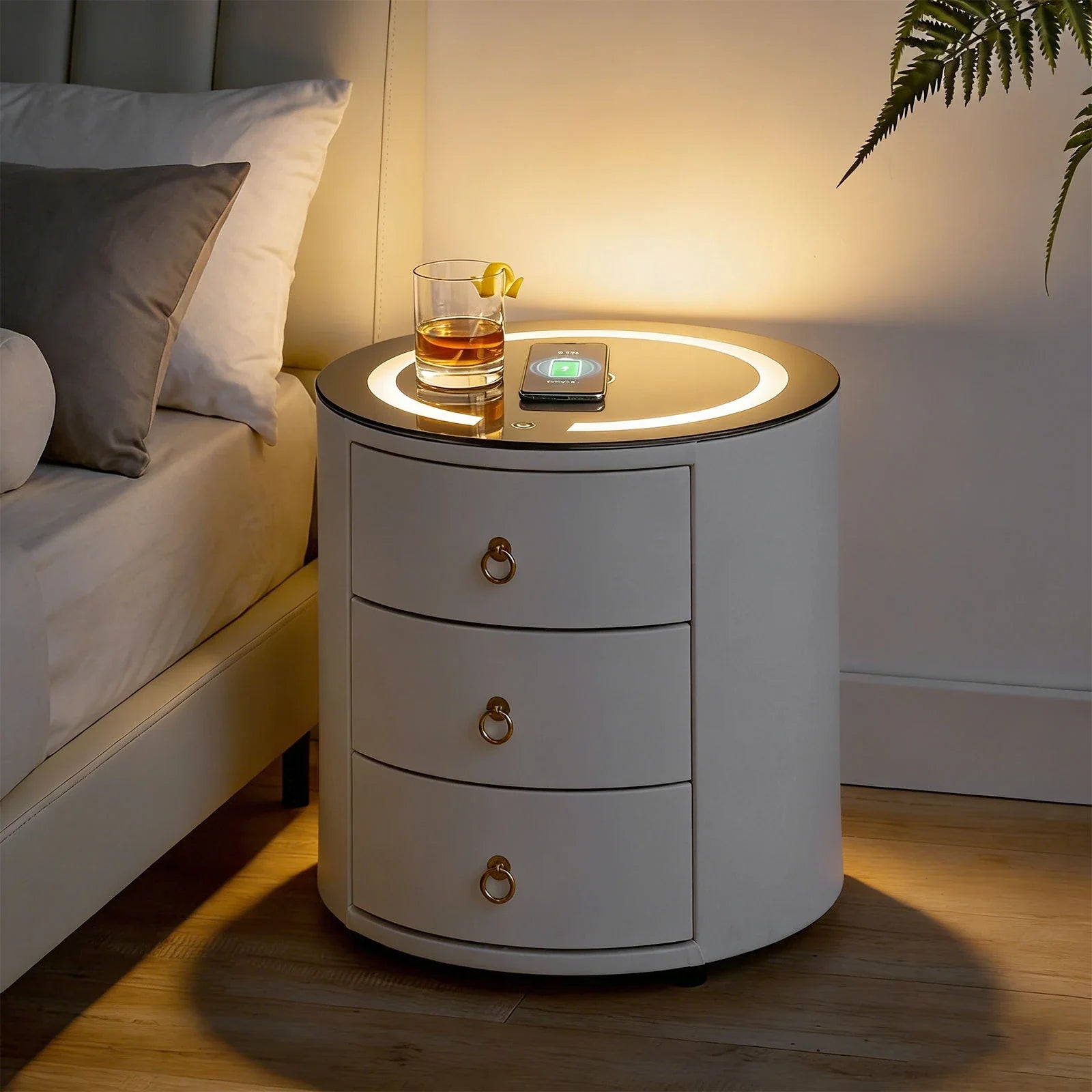 Brookline White Smart Bedside Table