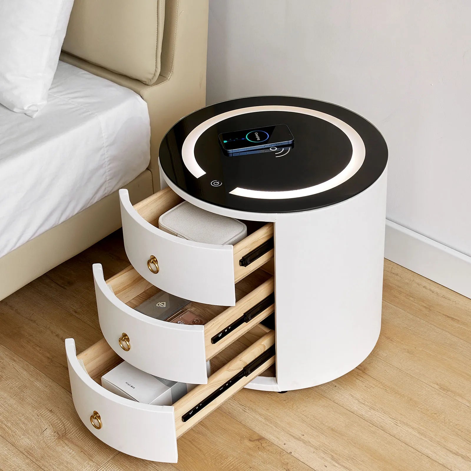 Brookline White Smart Bedside Table