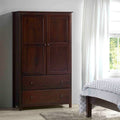 Solid Wood Bedroom Armoire Wardrobe Cabinet with Hanging Bar in Cherry Finish-0