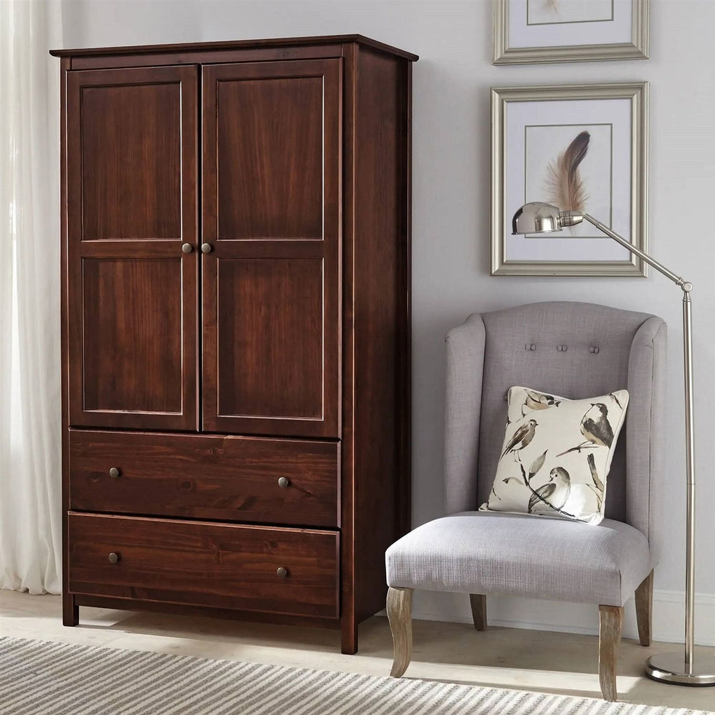 Solid Wood Bedroom Armoire Wardrobe Cabinet with Hanging Bar in Cherry Finish-1