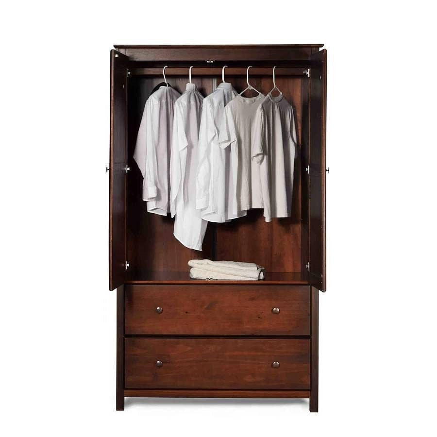 Solid Wood Bedroom Armoire Wardrobe Cabinet with Hanging Bar in Cherry Finish-2
