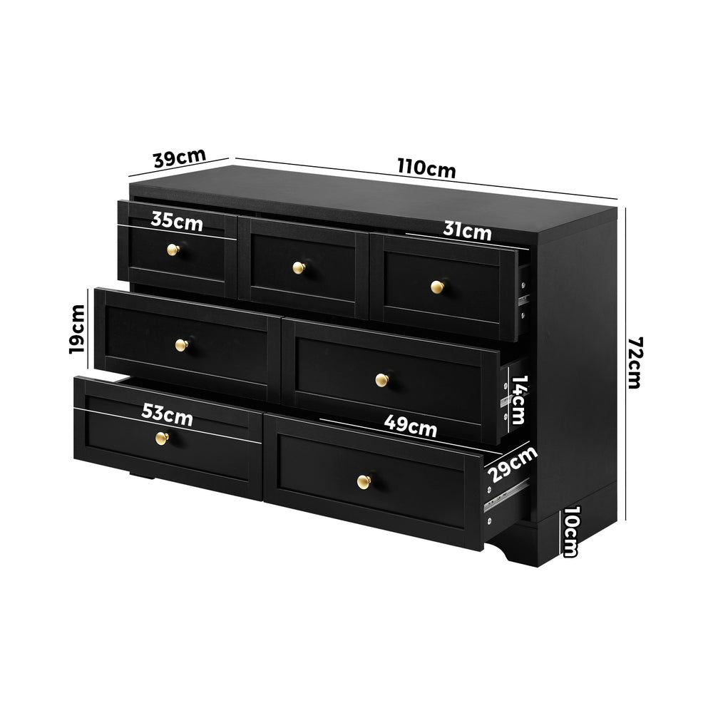 NNEED Chest of Drawers with 7 Drawers Black