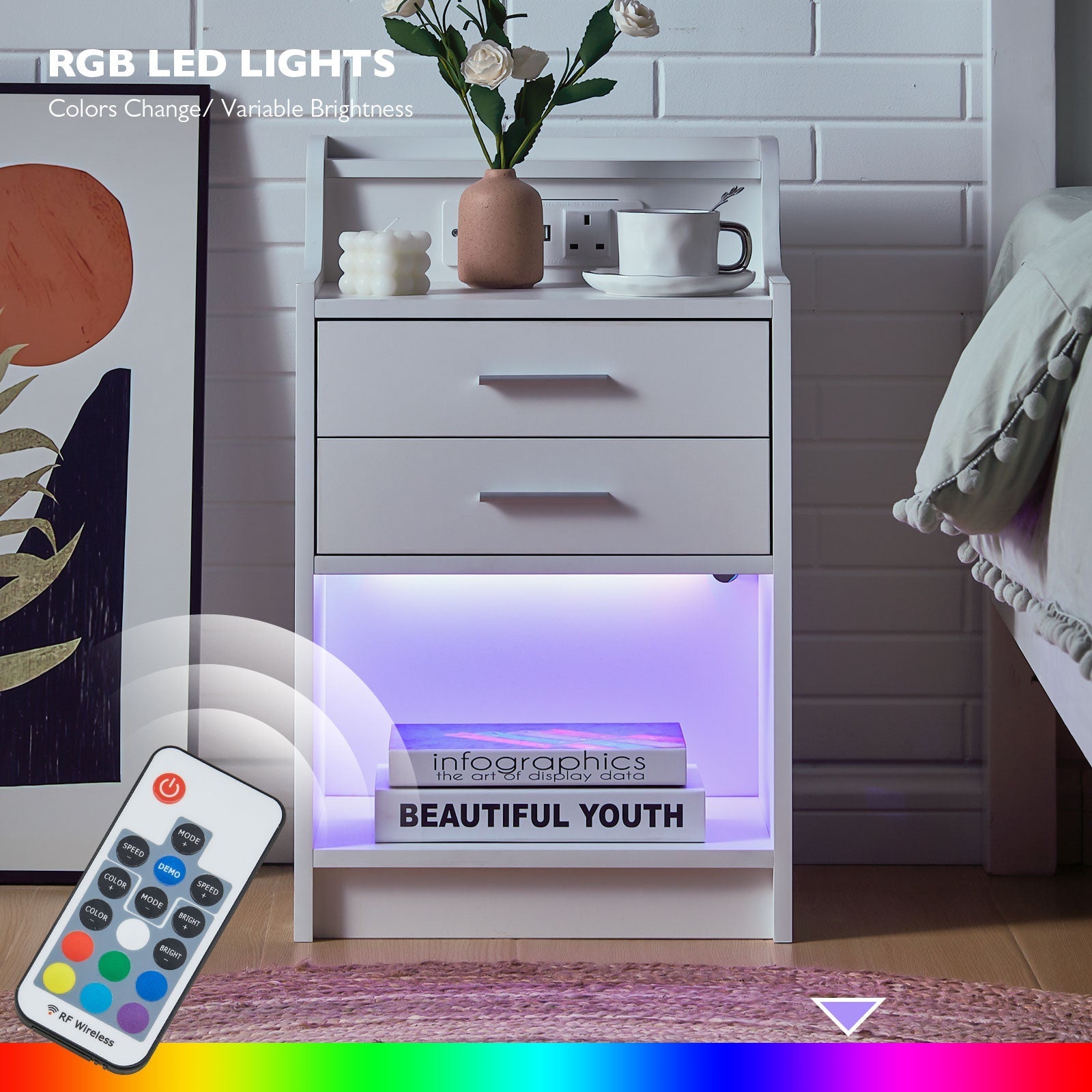 Claria Smart Bedside Table [RGB LED Lights]