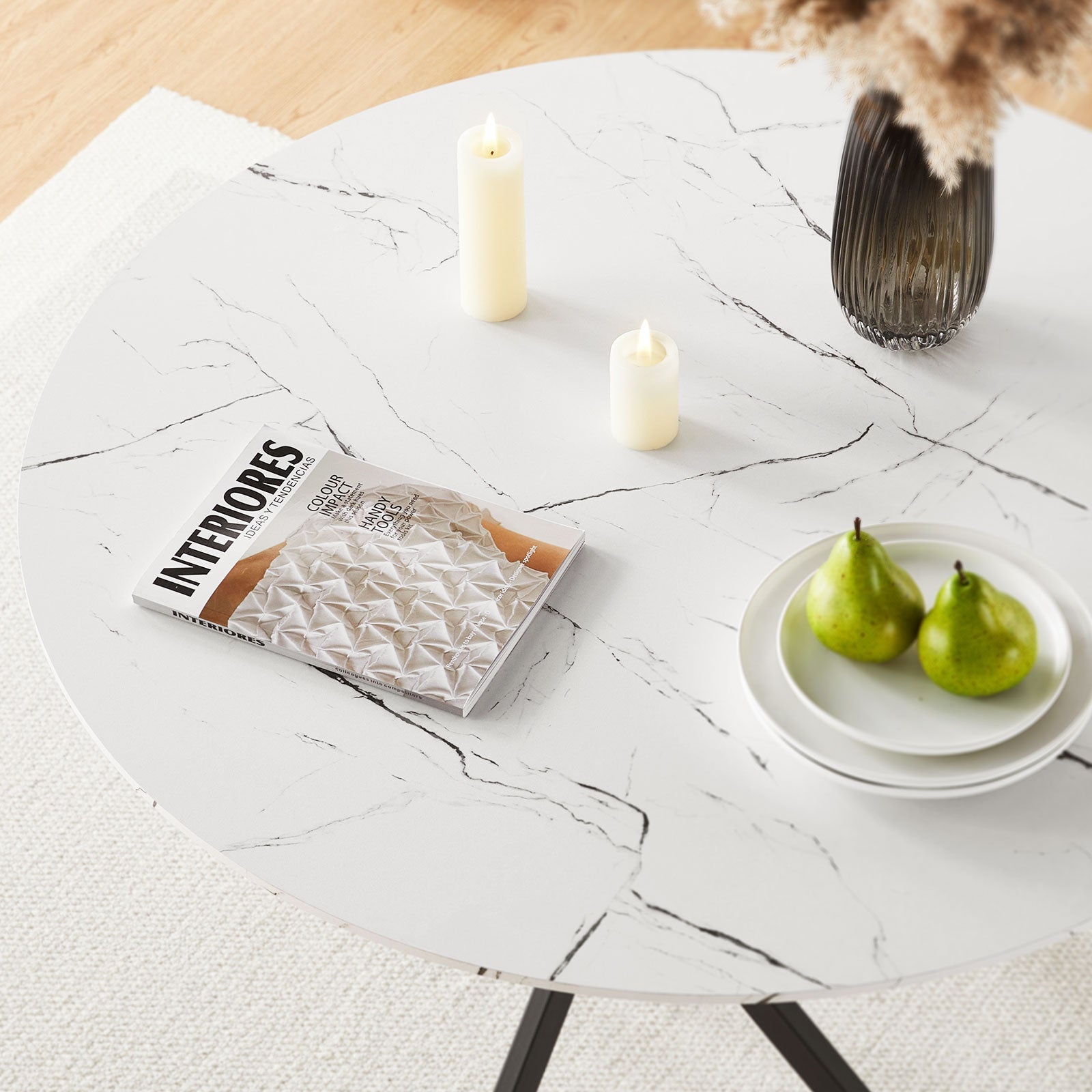 Clarris Marble Pattern Round Dining Table [for 4-6]