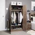 Bedroom Armoire Wardrobe Cabinet with Hanging Rail in Grey Brown Wood Finish-0