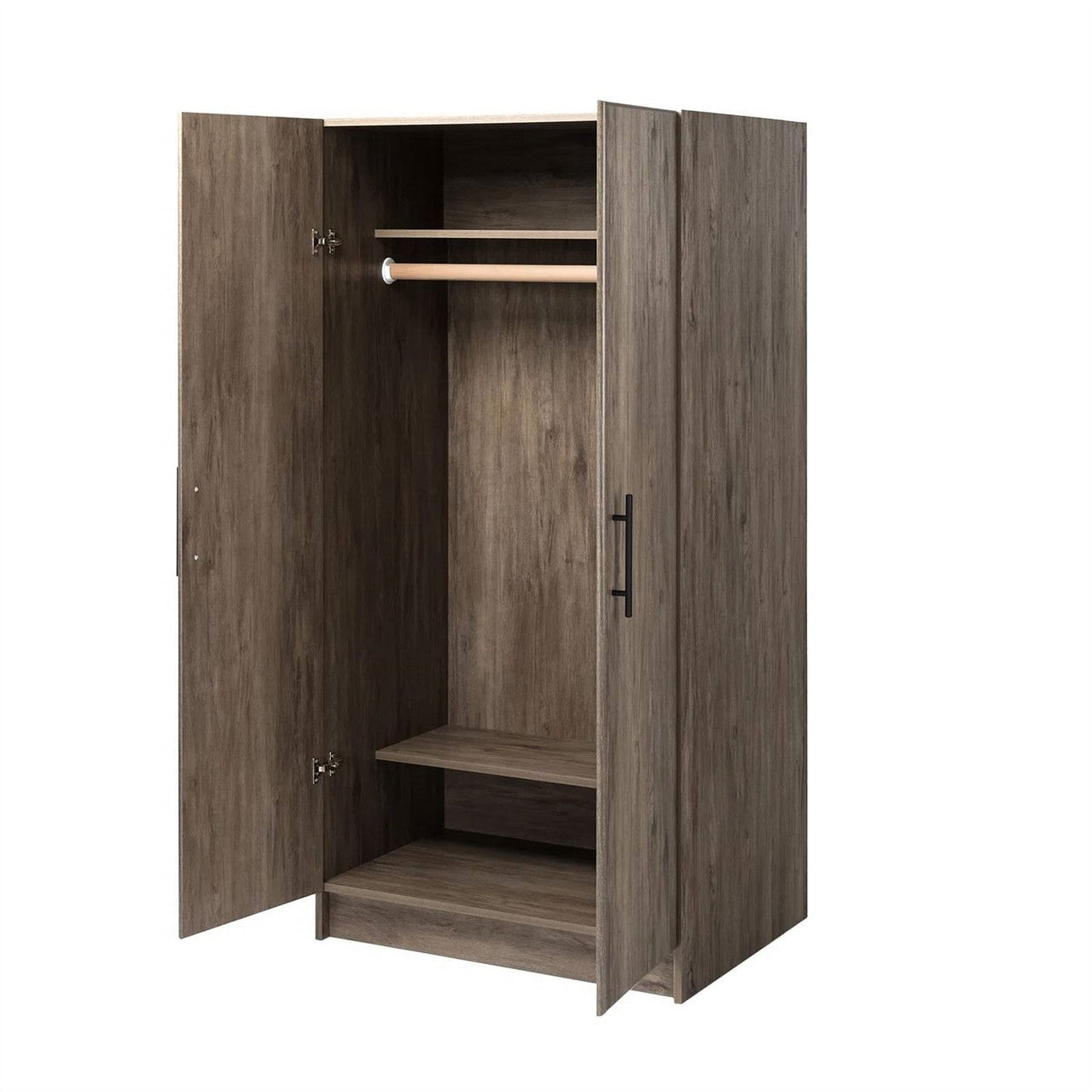 Bedroom Armoire Wardrobe Cabinet with Hanging Rail in Grey Brown Wood Finish-1