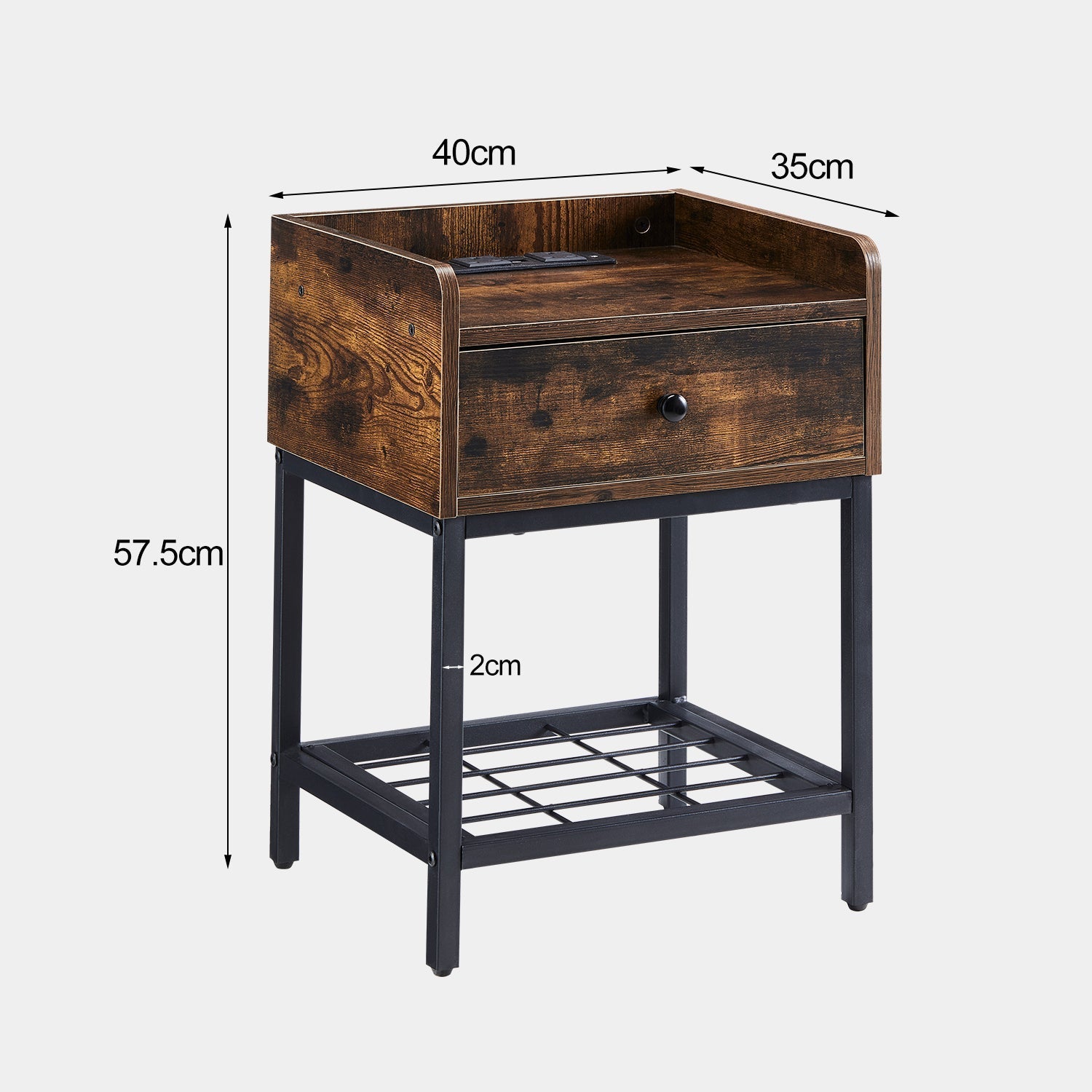 Eyve Industrial Wood Living room Side Table [Charging Station]