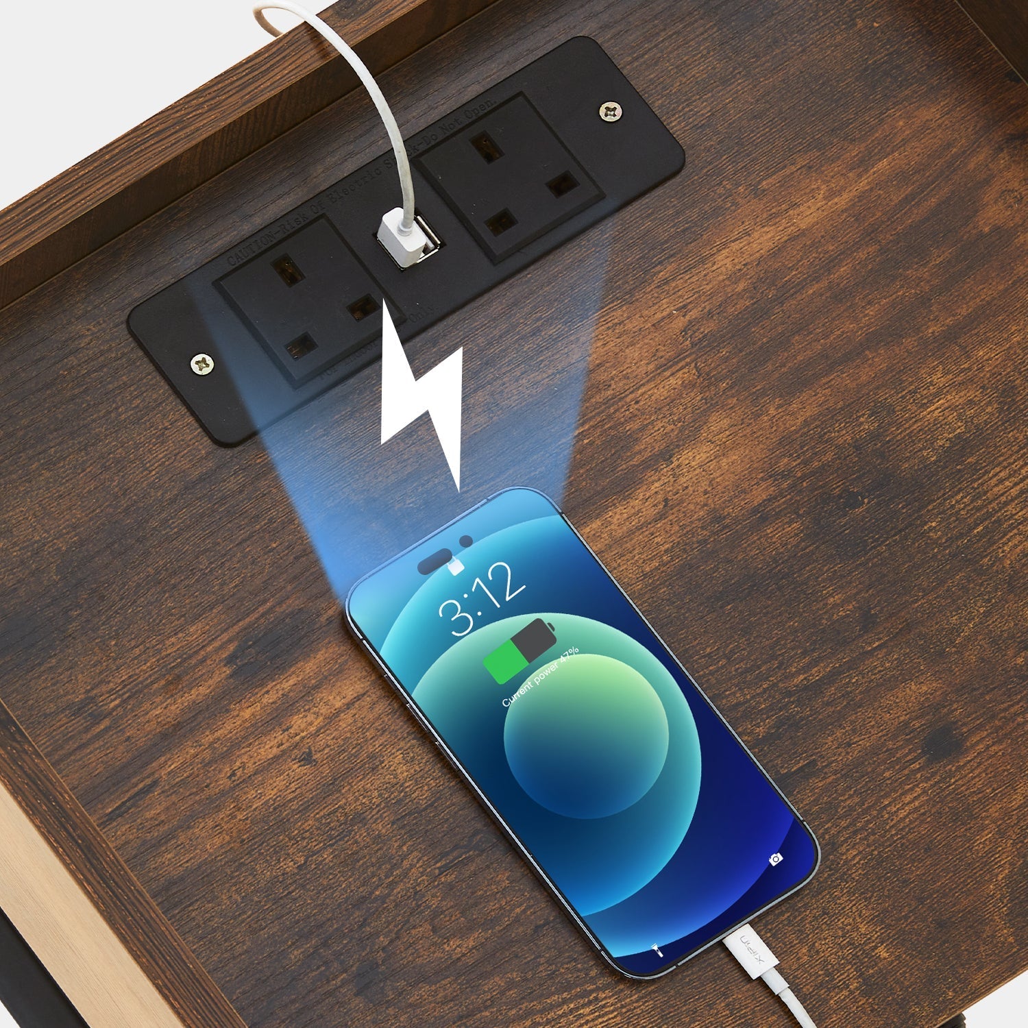 Eyve Industrial Wood Living room Side Table [Charging Station]