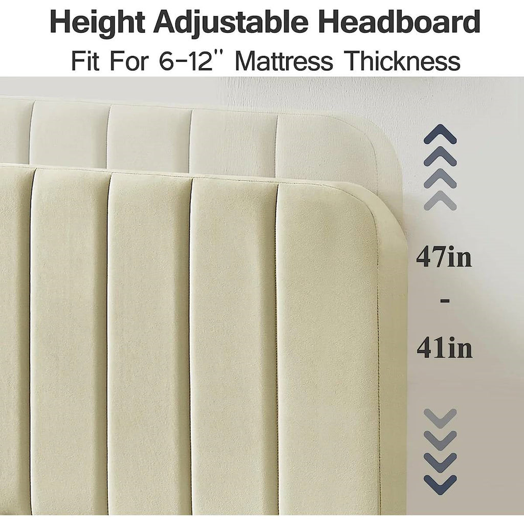 Full size Beige Upholstered Platform Bed Frame with Headboard-3