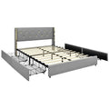 Full Size Grey/Gold Linen Headboard 4 Drawer Storage Platform Bed-0