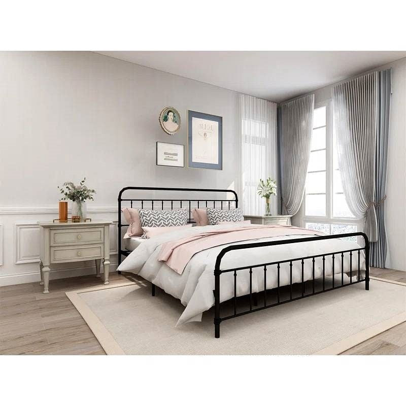 King size Black Metal Platform Bed Frame with Rounded Headboard Footboard-0