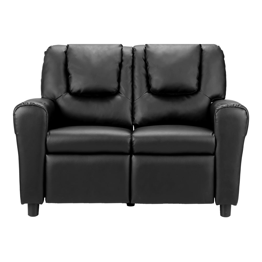 NNEDSZ Keezi Kids Recliner Chair Double PU Leather Sofa Lounge Couch Armchair Black-2