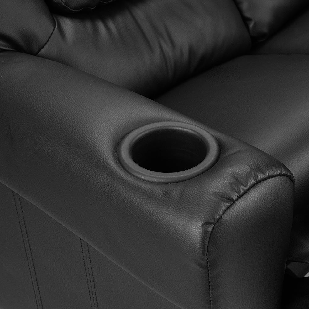 NNEDSZ Keezi Kids Recliner Chair Double PU Leather Sofa Lounge Couch Armchair Black-3