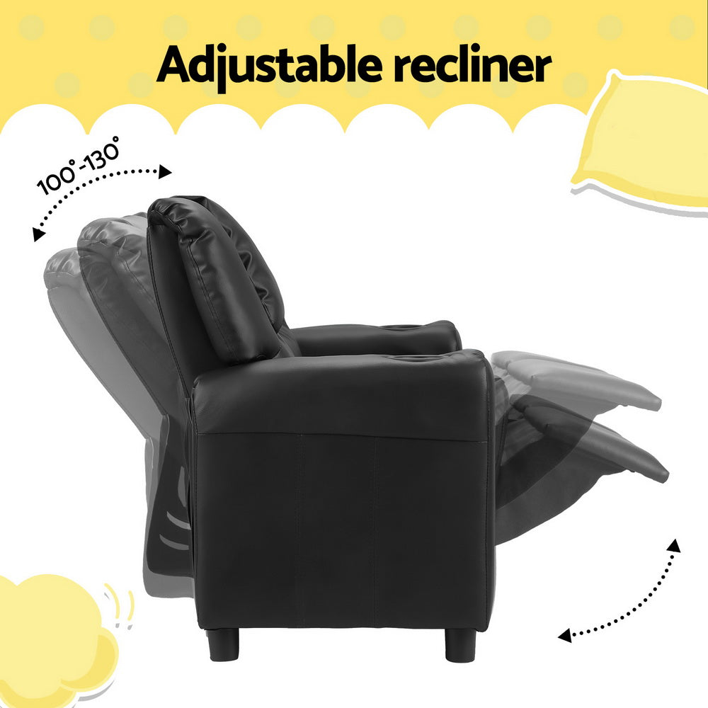 NNEDSZ Keezi Kids Recliner Chair Double PU Leather Sofa Lounge Couch Armchair Black-4