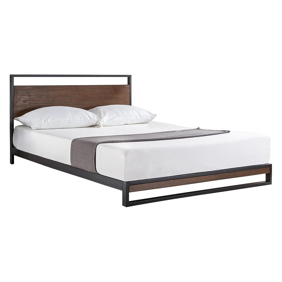 King size Metal Wood Platform Bed Frame with Headboard-2