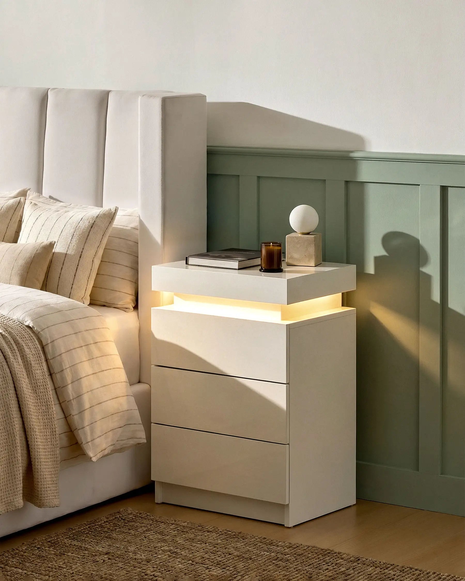 Kumar LED Light Bedside Table [3 Drawers]