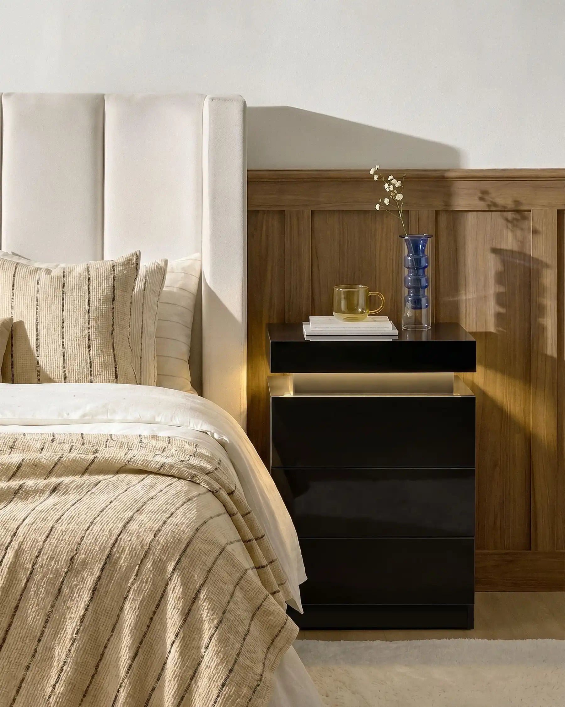 Kumar LED Light Bedside Table [3 Drawers]