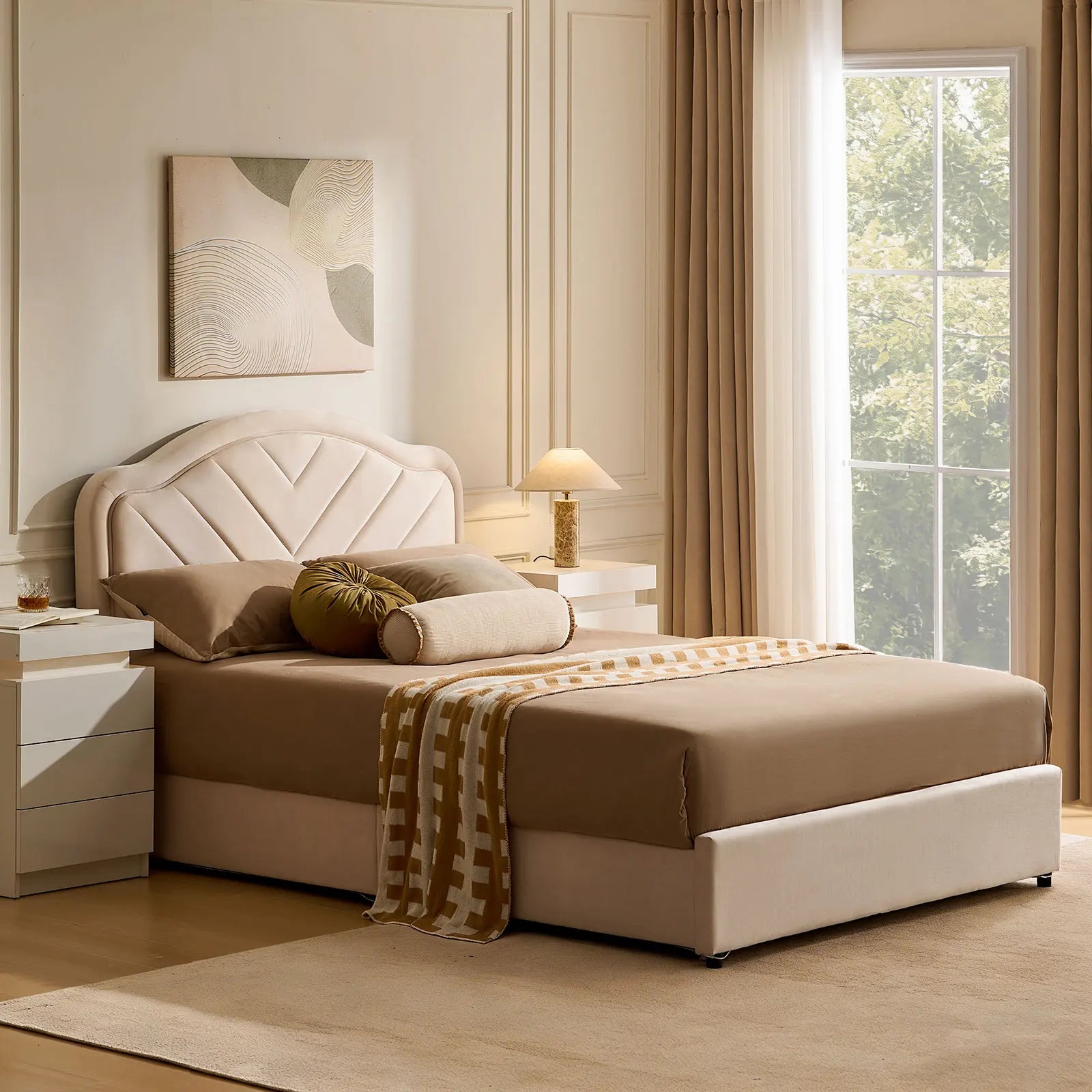 Luniva Cream LED Double Bed Frame
