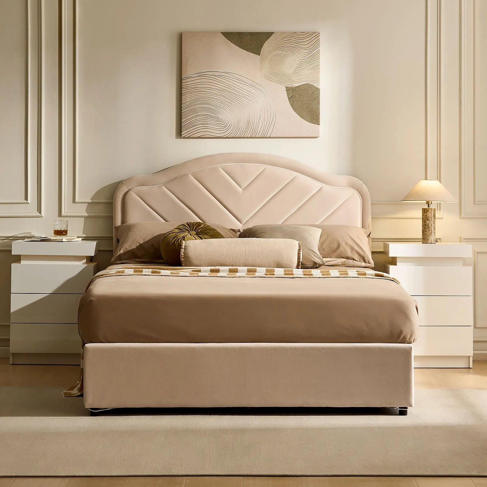 Luniva Cream LED Double Bed Frame