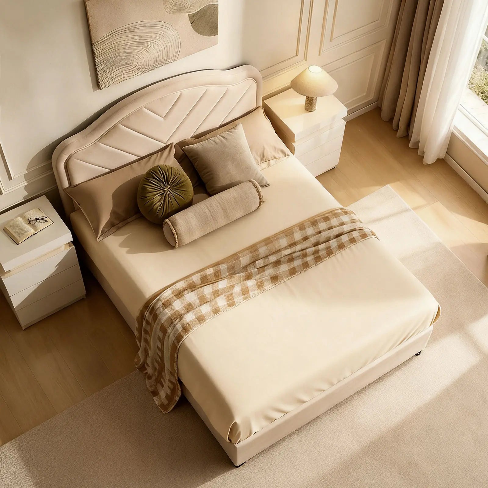 Luniva Cream LED Double Bed Frame
