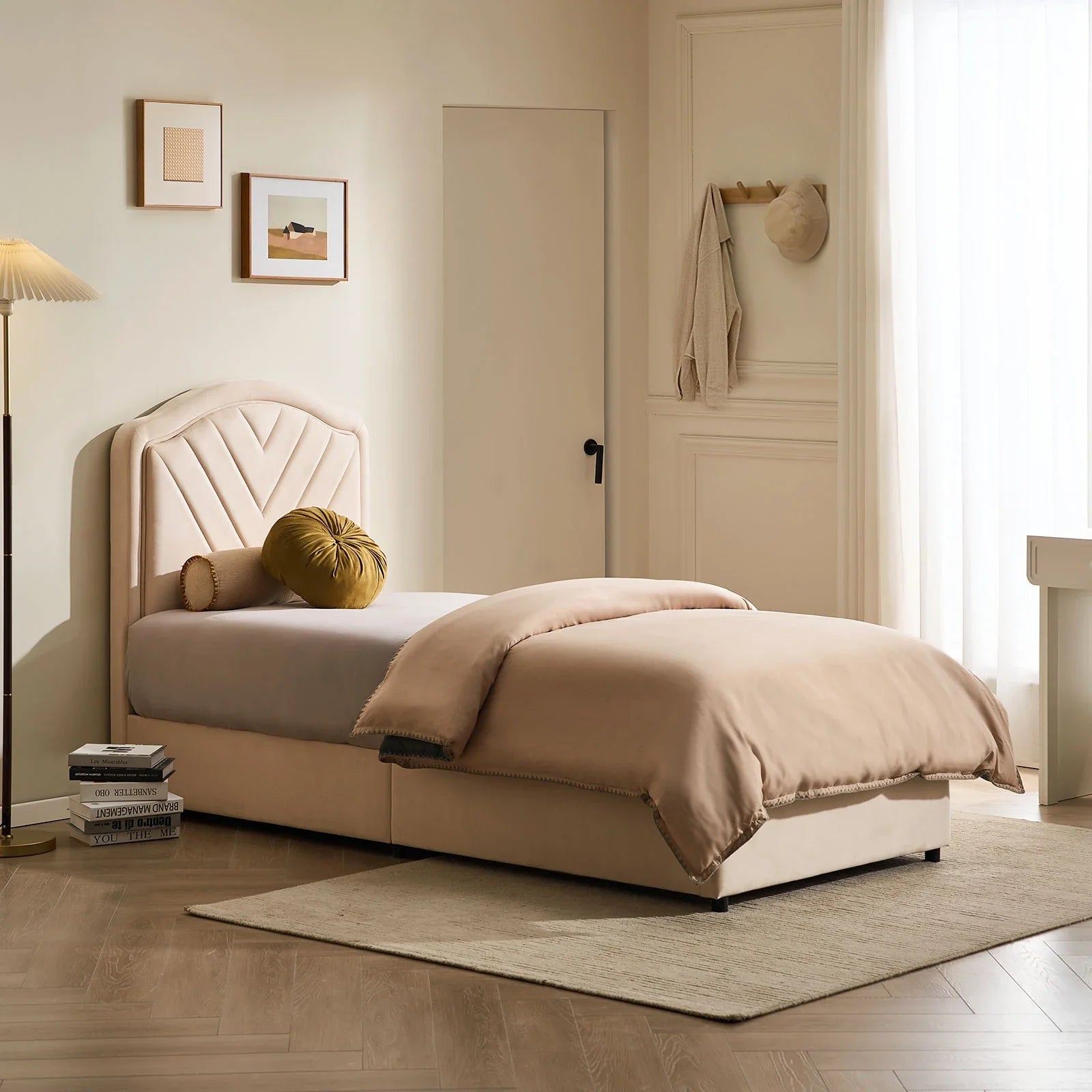 Luniva Cream LED Single Bed Frame