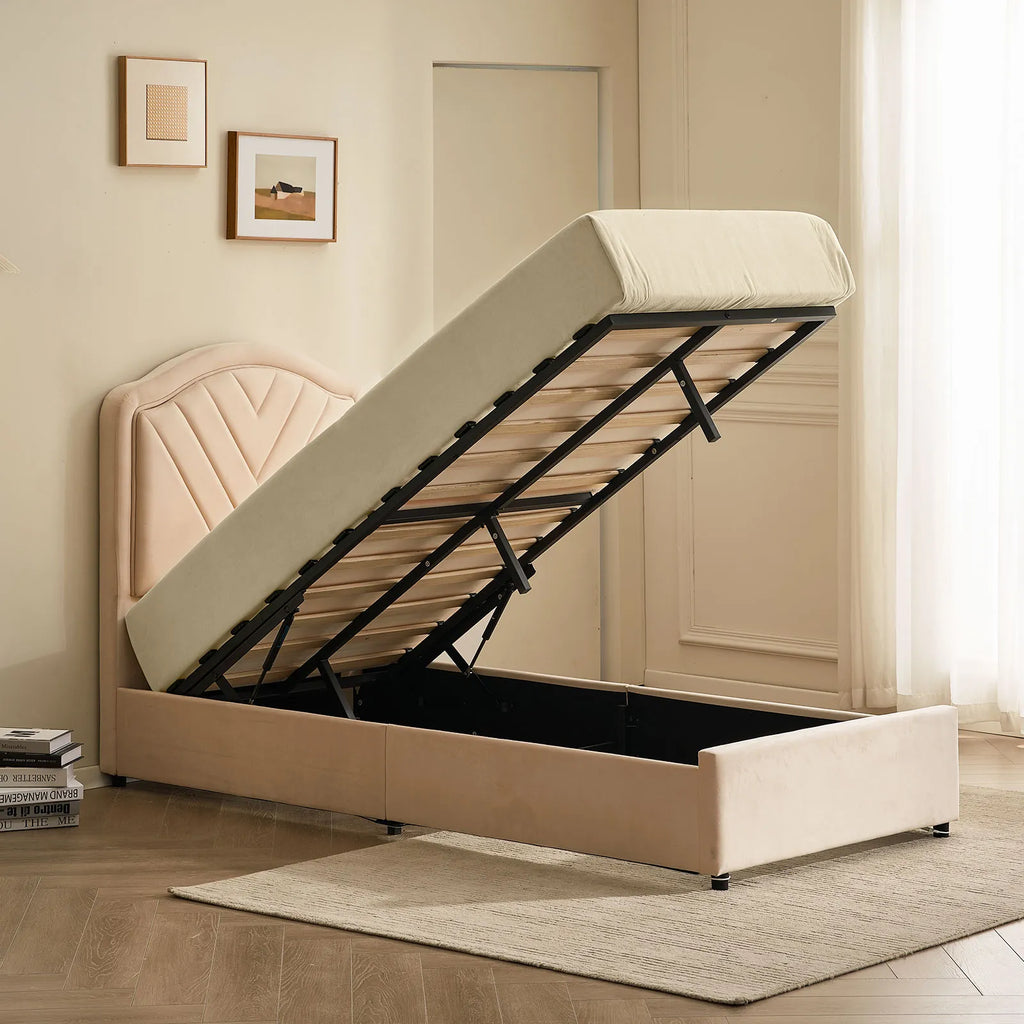Luniva Cream LED Single Bed Frame