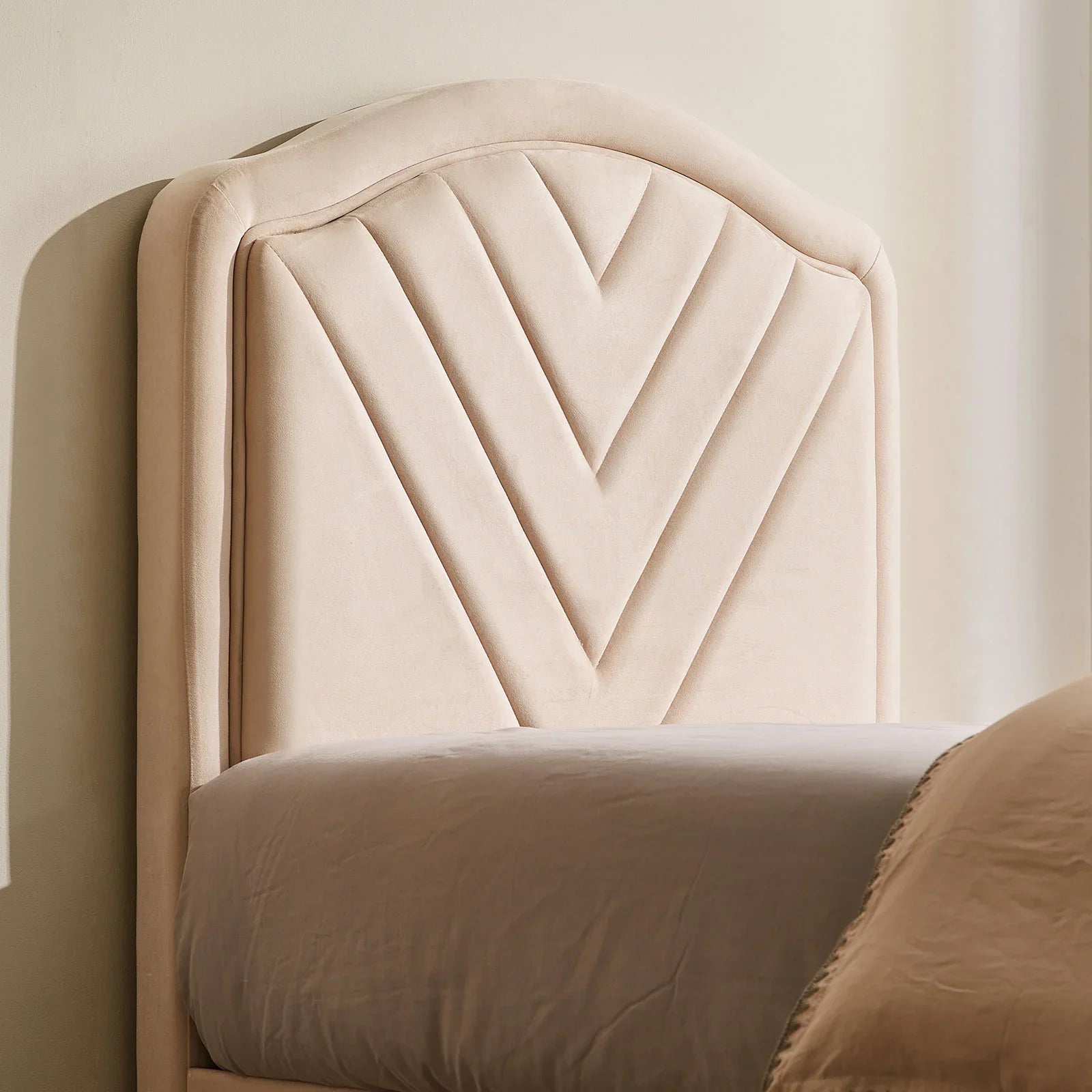 Luniva Cream LED Single Bed Frame