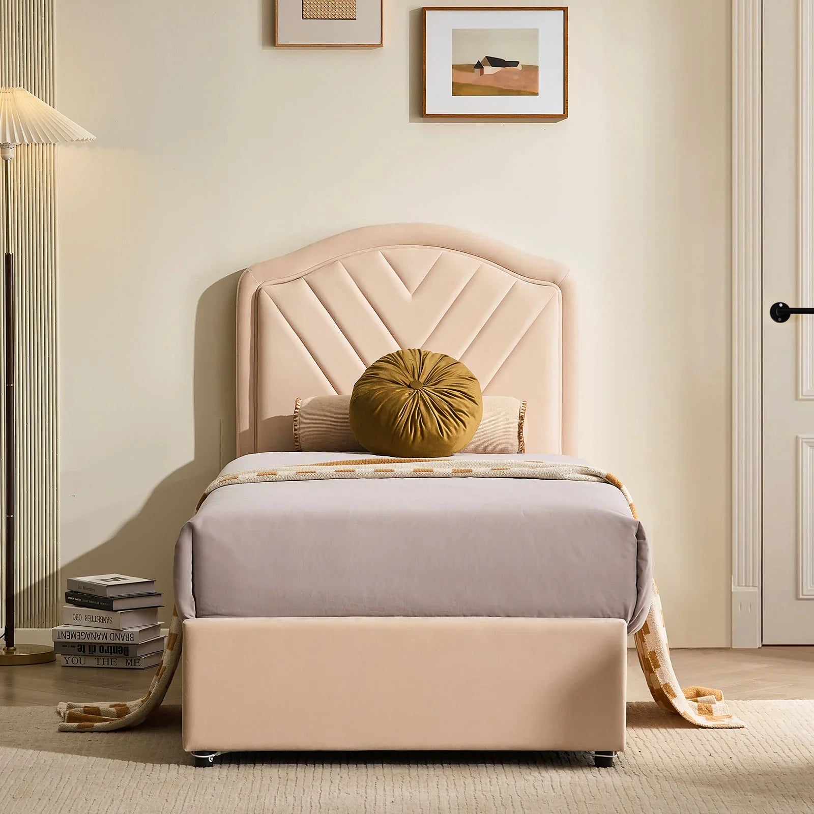 Luniva Cream LED Single Bed Frame
